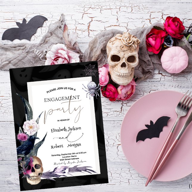 Convite Noivado Floral Caveira Halloween  (Criador carregado)