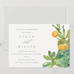 CONVITE NOIVADO FLORAL DA AGUARELA DO CACTO DO SUCCULENT