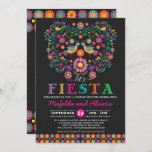 Convite Noivado Floral de Casais Vibrant Fiesta<br><div class="desc">Não há tempo para a sesta, vamos fiesta! Celebre esta ocasião especial da sua vida com estes convites de festas coloridos, com um padrão floral mexicano cervical e intrincado em rosa quente, roxo, laranja, verde, amarelo e turquesa sobre fundo de carvão escuro. Este convite será perfeito para chás de casamento,...</div>