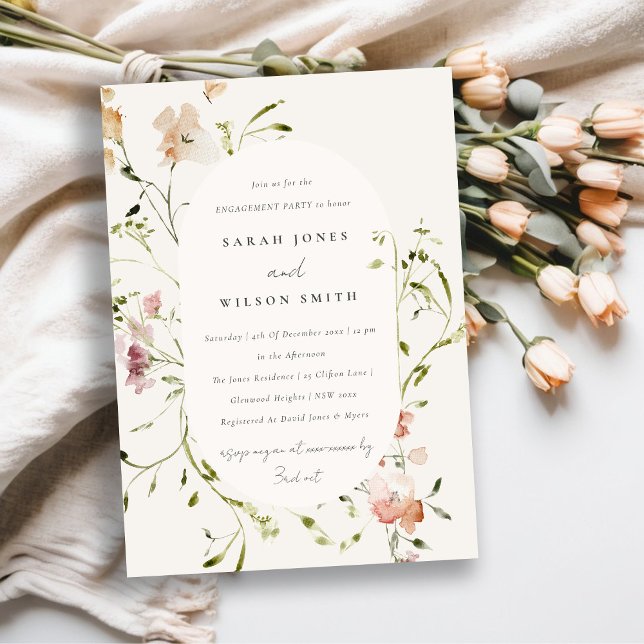 Convite Noivado Floral de Cor de Água do Prado Suave (Criador carregado)