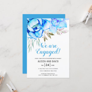 Convite noivado floral de flores aqua azuis