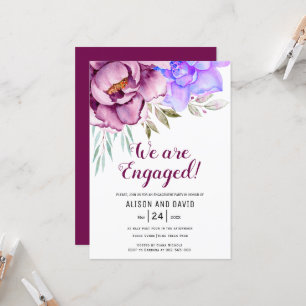 Convite Noivado floral de flores de aquarela púrpura tiria