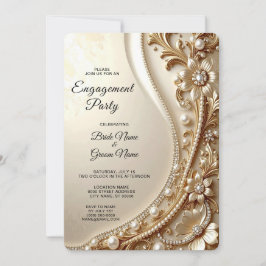 Convite Noivado Floral Dourado Elegante Ornado