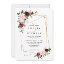 Noivado Floral Dourado Geométrico Rosa e Vinho