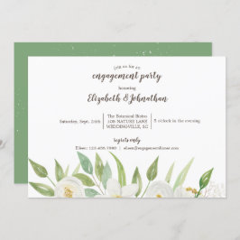 Convite Noivado Floral Elegante Branco e Verde de Aquarela