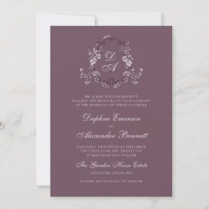 Convite Noivado Floral Monograma Crest Vintage Borgonha Ca