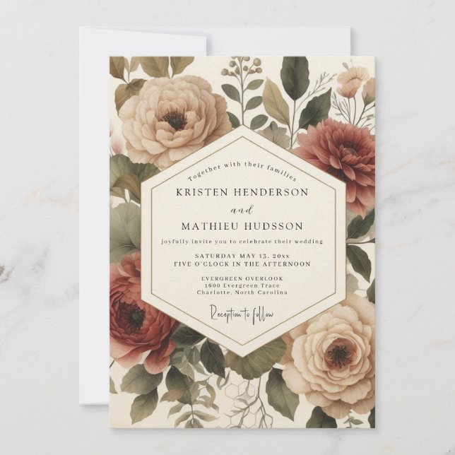 Convite Noivado Floral Outono Romance Casamento (Frente)