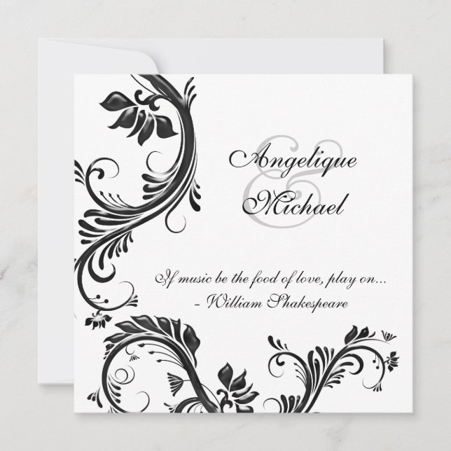 Convite Noivado floral preto do aniversário de casamento (Frente)