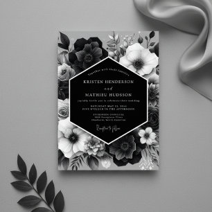 Convite Noivado Floral Preto Noturno