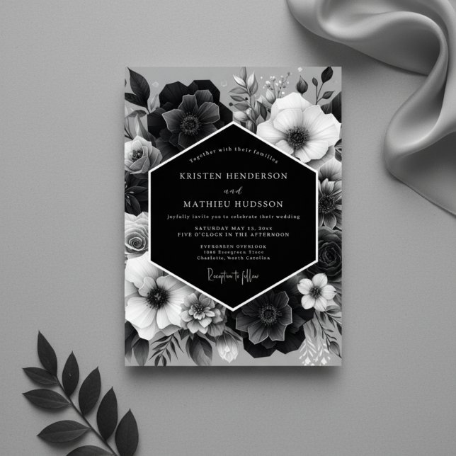 Convite Noivado Floral Preto Noturno (Criador carregado)