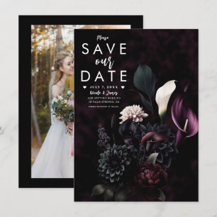 Convite Noivado Floral Romântico Sombrio Save the Date