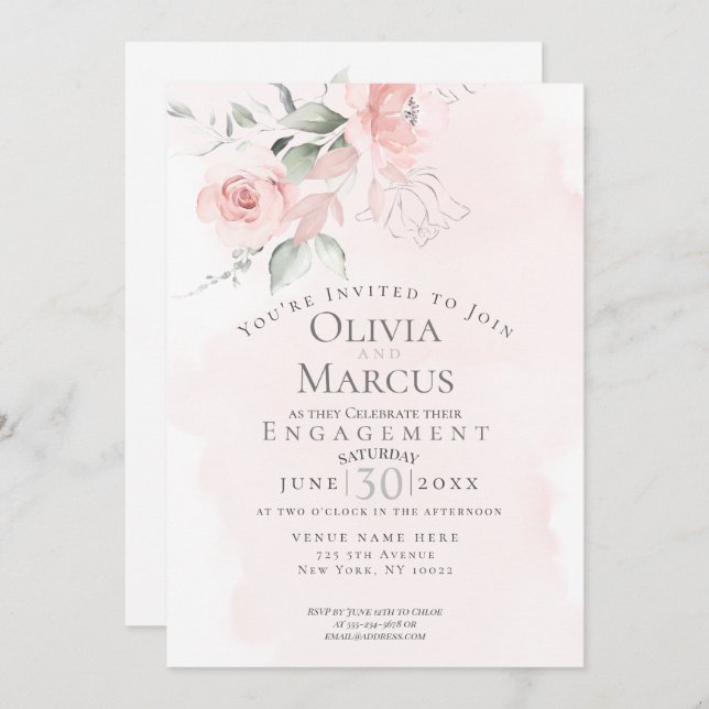 Convite NOIVADO | Flores De Lâmpada De Água (Frente/Verso)