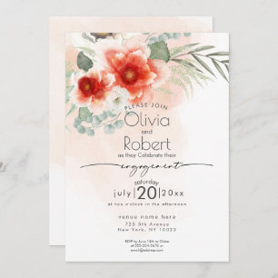 Convite NOIVADO Flores e folhagem de aquarelas