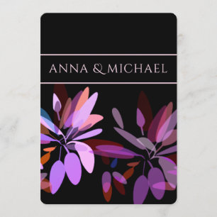 Convite Noivado/Flores vívidas, roxas, rosa e pretas