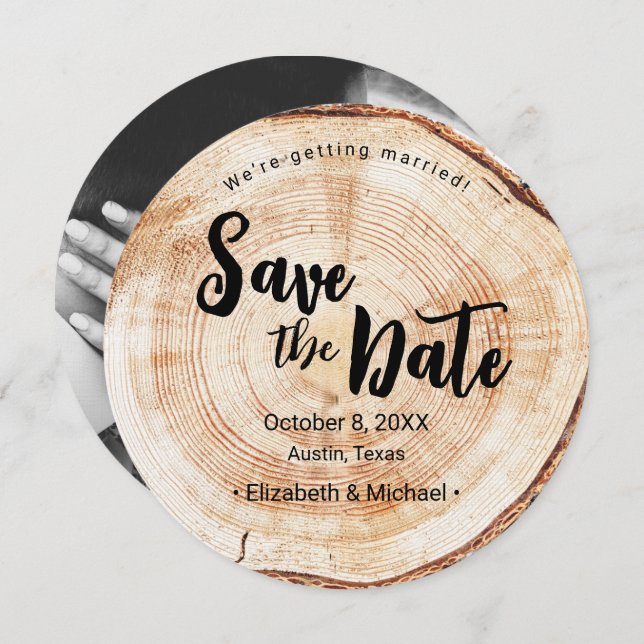 Convite Noivado Foto: Casamento Russo de Madeira Grain (Frente/Verso)