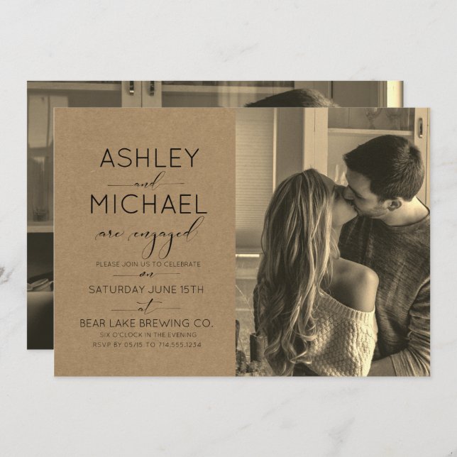 Convite Noivado Fotografia 2 Foto Sepia (Frente/Verso)