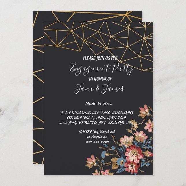 Convite Noivado Geométrico do ouro (Frente/Verso)