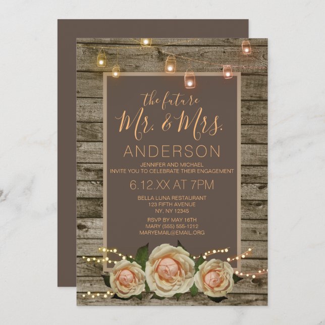 Convite Noivado Leve de Corda de Jar Floral Rustic (Frente/Verso)