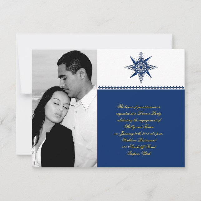 Convite Noivado Marinho de Casamento Amarelo de Compass Ná (Frente)