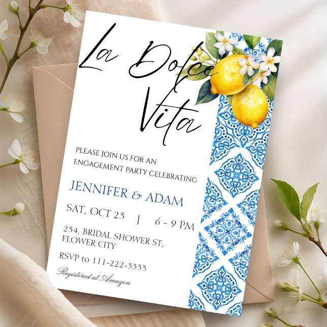 Convite Noivado mediterrânico italiano de Dolce Vita (La Dolce Vita Italian Mediterranean Engagement Invitation)