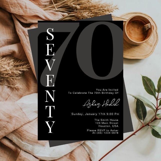 Convite Noivado Mínimo Negro E Branco Setenta 70 (Criador carregado)