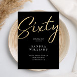 Convite Noivado moderno Elegante negro Dourado 60º<br><div class="desc">Crie seus próprios 60º convites de festas de aniversários personalizados com tipografia de script minimalista em cor dourada.</div>