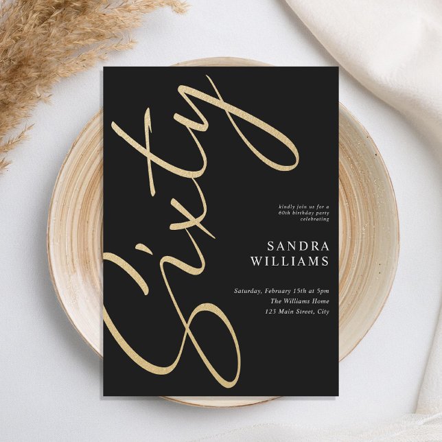 Convite Noivado moderno Elegante negro Dourado 60º (Criador carregado)