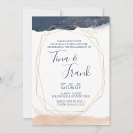 Convite Noivado Moderno Geométrico Azul e Dourado