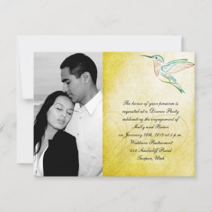 Convite Noivado Ouro de Casamento de Hummingbird Watercolo