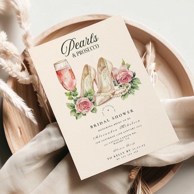 Convite Noivado Pérolas Rosadas e Prosecco (Criador carregado)