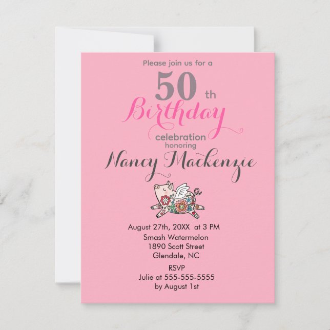 Convite Noivado Personalizável de Porco-Cachorro Voador (Frente)