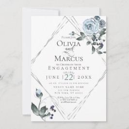 Convite NOIVADO | Prata Floral Azulada Com Água