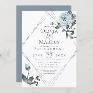 Convite NOIVADO Prata Floral Azulada Com Água