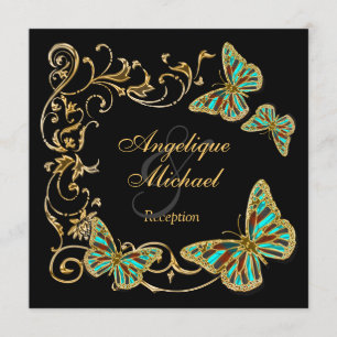 Convite Noivado preto Dourado do casamento da RECEPÇÃO da