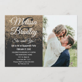 Convite Noivado Preto Glitter Dourado