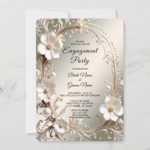 Convite Noivado Quadro Floral Branco Ornamentado