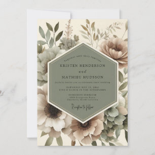 Convite Noivado Romance Floral Outono Bege