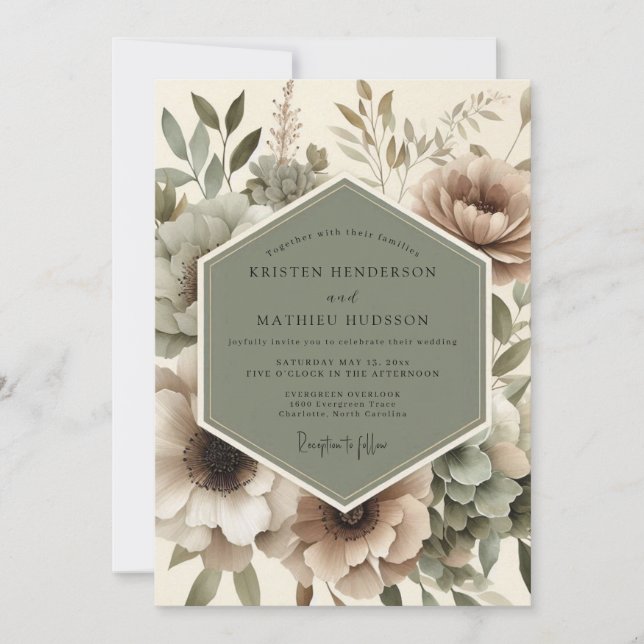 Convite Noivado Romance Floral Outono Bege (Frente)