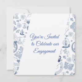 Convite Noivado Romance Vintage Azul