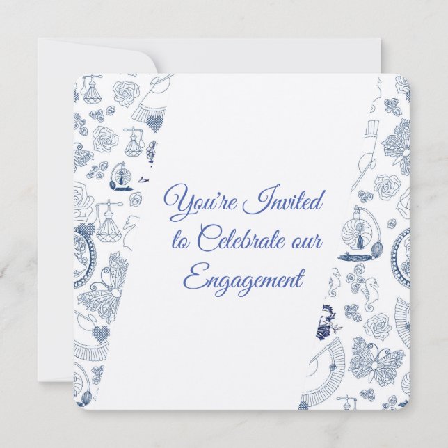 Convite Noivado Romance Vintage Azul (Frente)