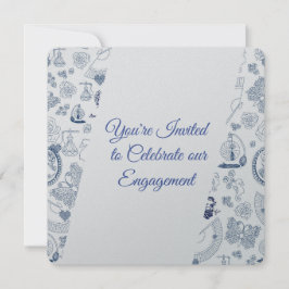 Convite Noivado Romance Vintage Azul