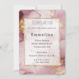 Convite Noivado Romântico Blush Dourado Abstrato Rosa