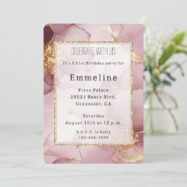 Convite Noivado Romântico Blush Dourado Abstrato Rosa