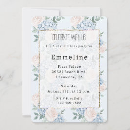 Convite Noivado Romântico das Flores Azuis Rosa
