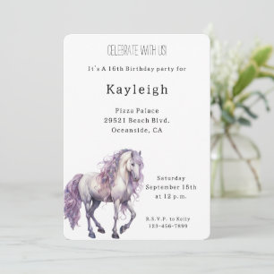 Convite Noivado Romântico de Cavalo Branco de Lavanda Flor