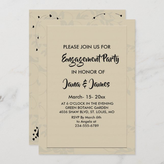 Convite Noivado Romântico Elegante Moderno (Frente/Verso)