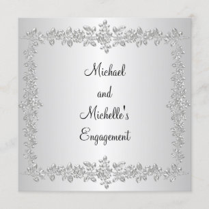 Convite Noivado Rosas de metal preto branco prata