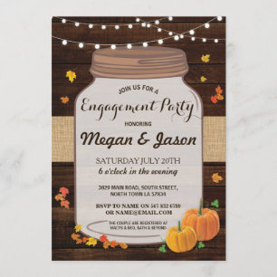 Convite Noivado Rustic Jar Wood Pumpkin Fall