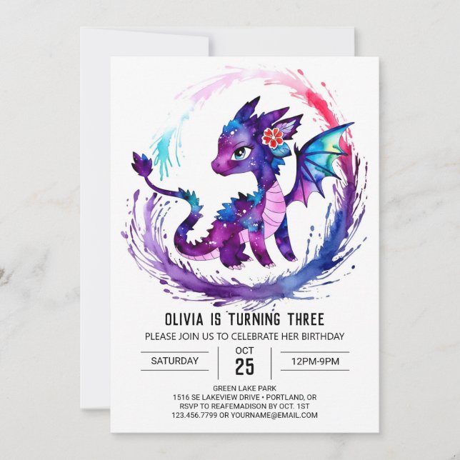 Convite Noivado Simples De Dragão Digital (Frente)