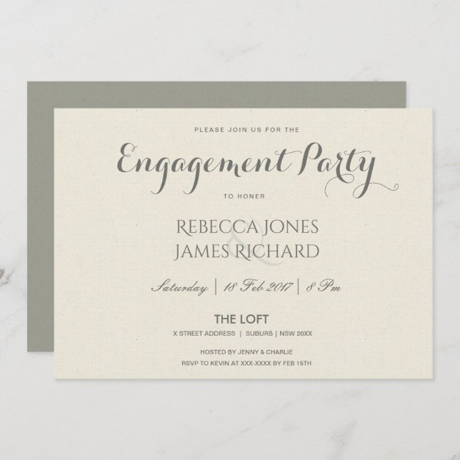 CONVITE NOIVADO SIMPLES DE TIPOGRAFIA DE CINZA ELEGANTE (Frente/Verso)